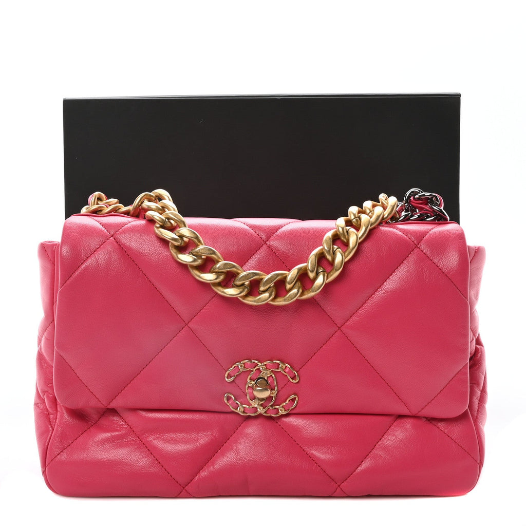 Lambskin Quilted Large Chanel 19 Flap Dark Pink
