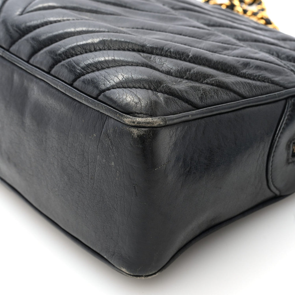 Lambskin Chevron Quilted Camera Case Black