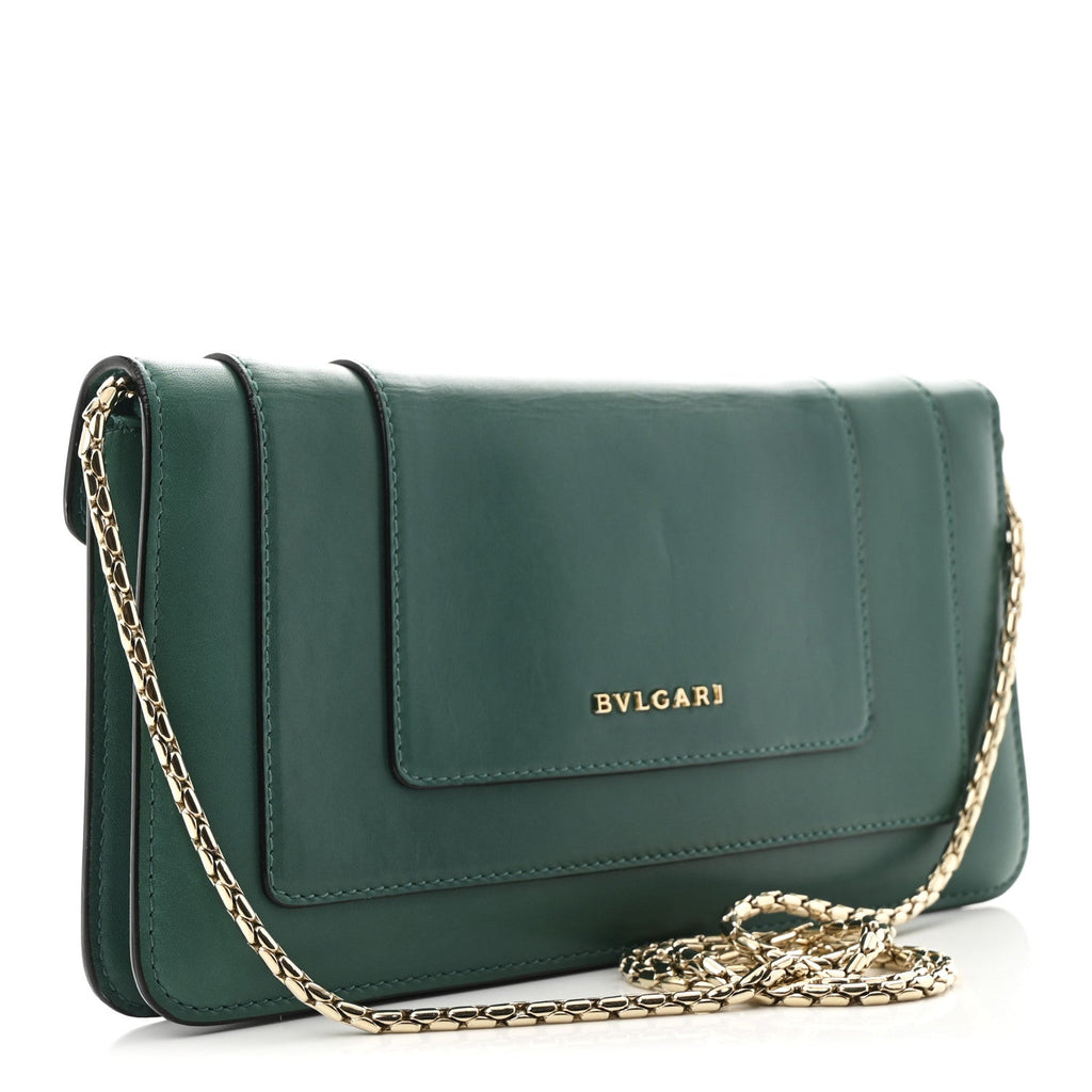 Calfskin Serpenti Forever Flap Clutch  Emerald Green