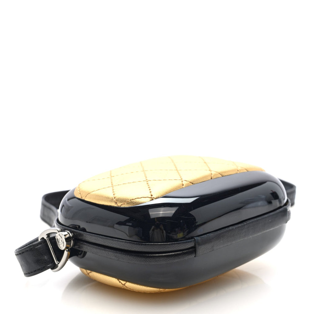 Lambskin Quilted Plexiglass Box Bag Black Gold