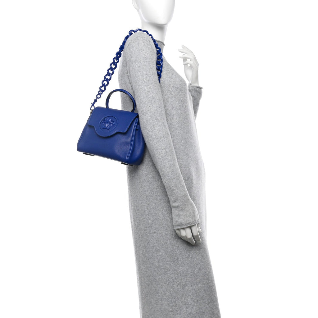 Grained Calfskin Small La Medusa Top Handle Bag Lapis