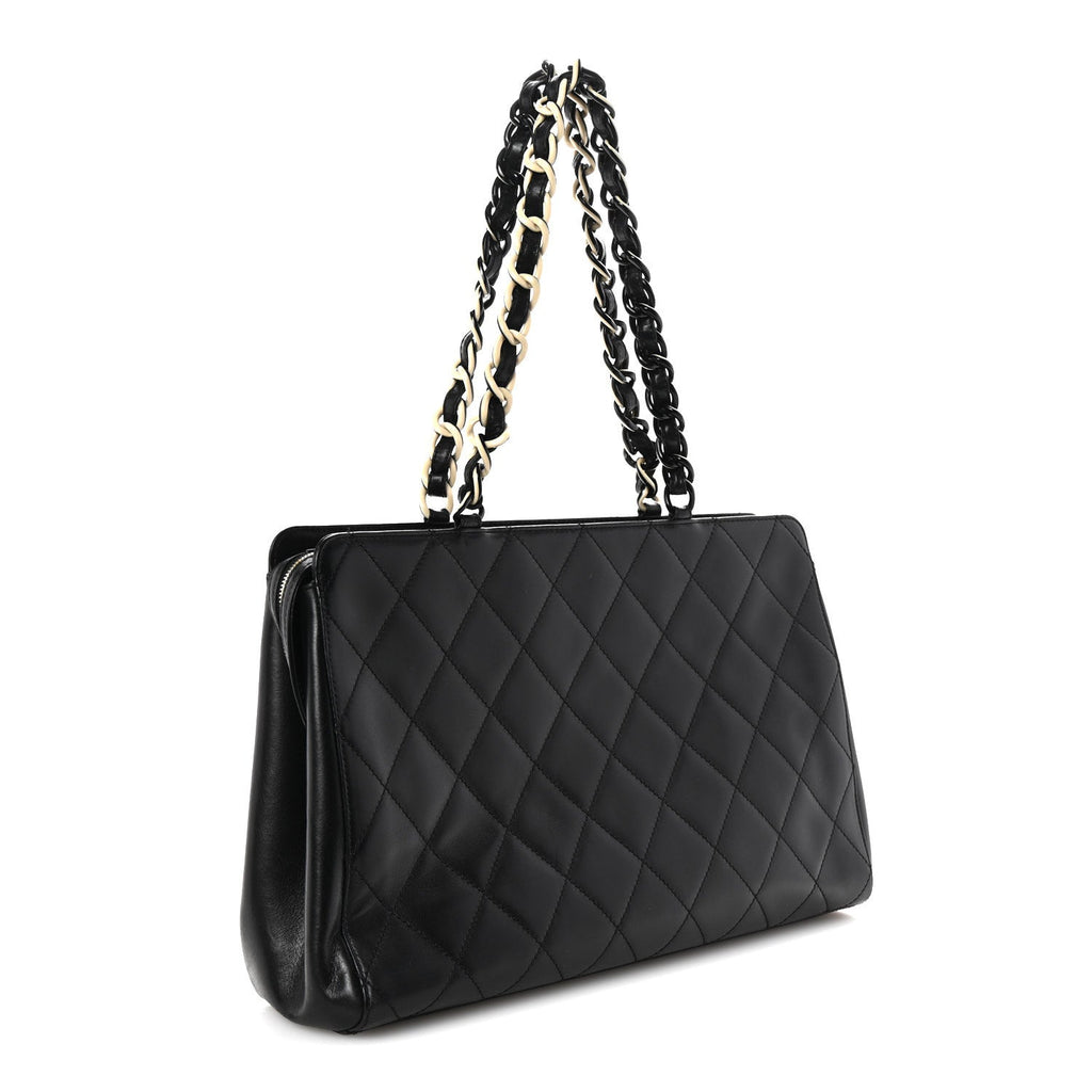 Lambskin Bekko Chain Large Shoulder Bag Black
