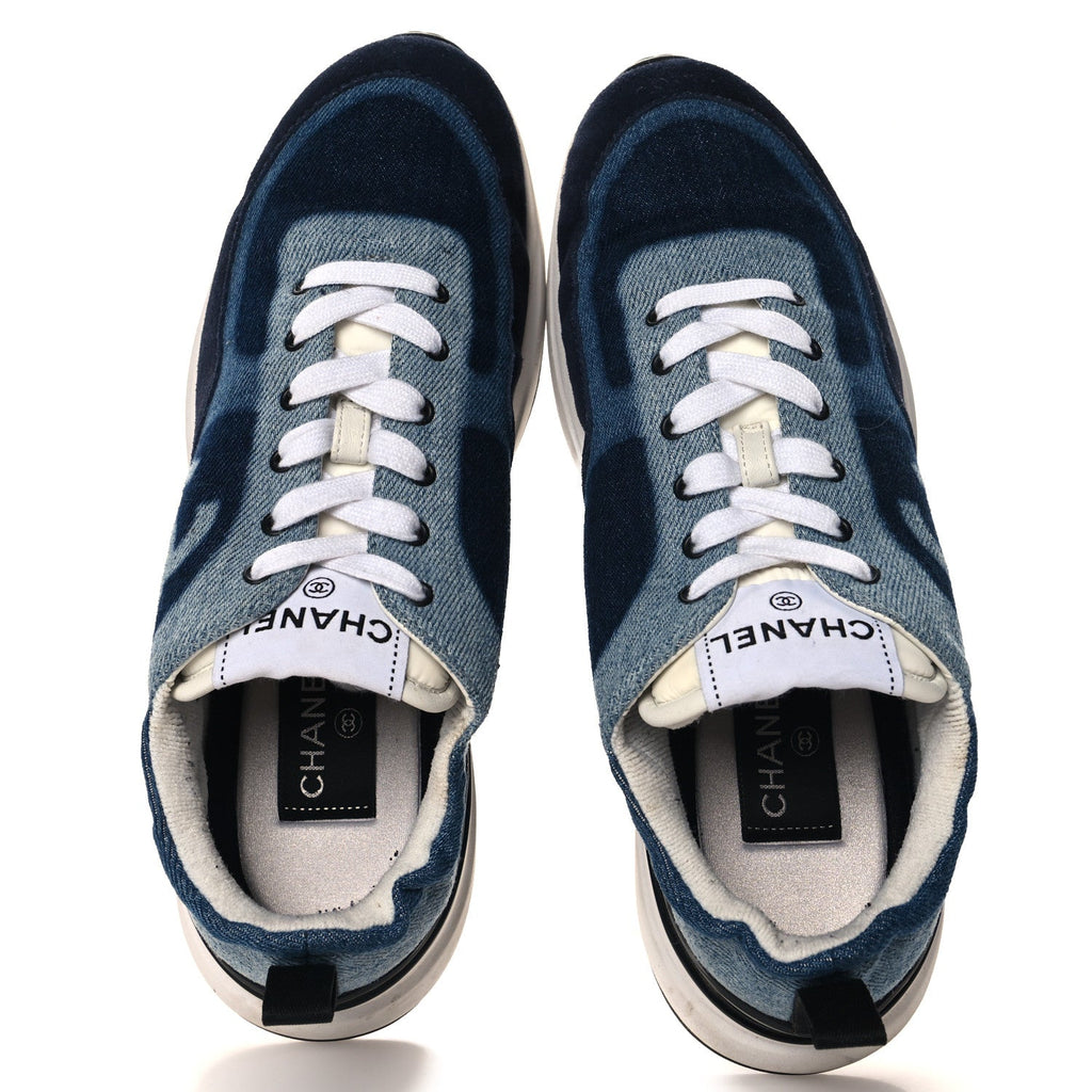 Denim Suede Calfskin Womens CC Sneakers 38.5 Dark Blue