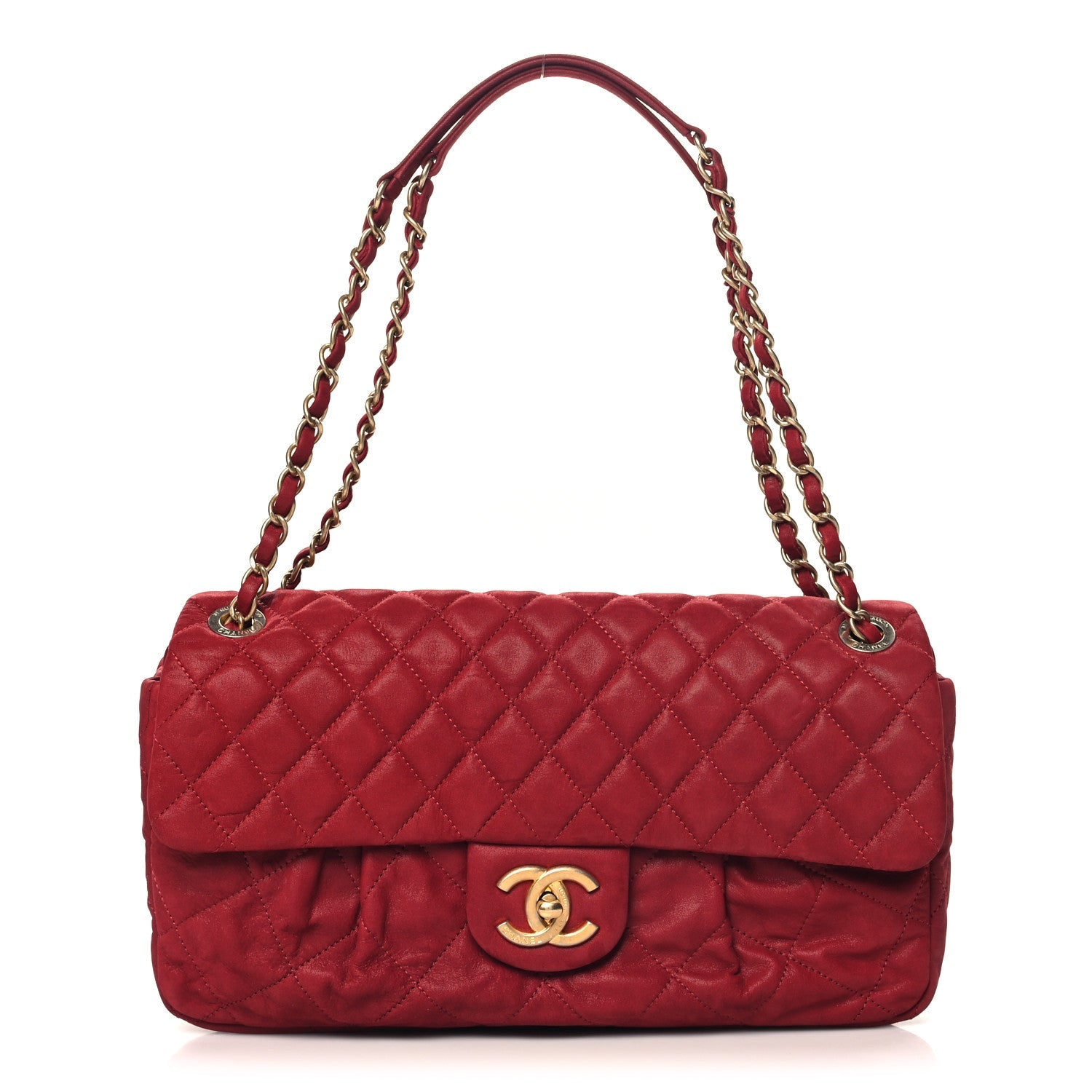 Iridescent Calfskin Large Chic Quilt Flap Red