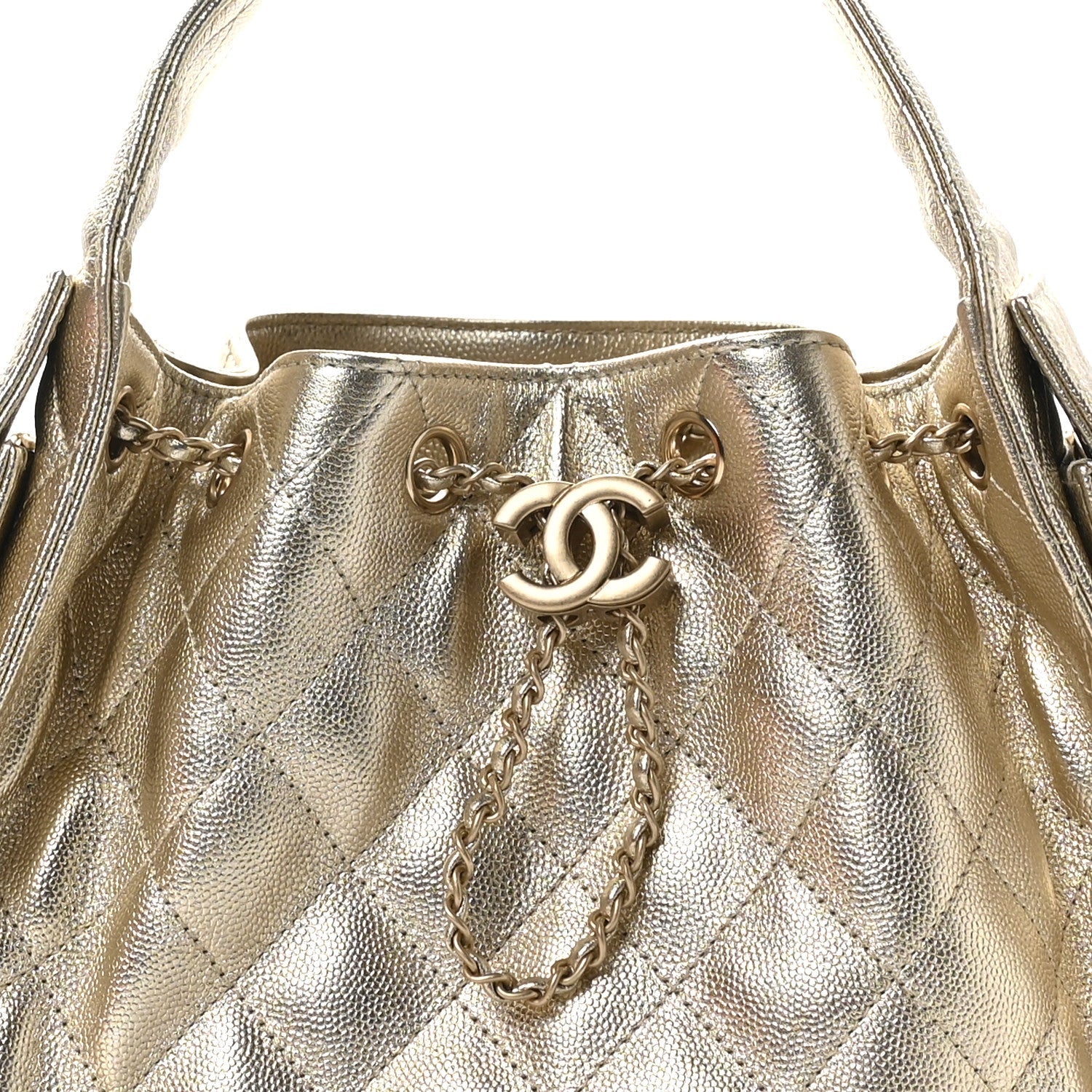 Metallic Caviar Quilted Small Chanel 25 Handbag Gold