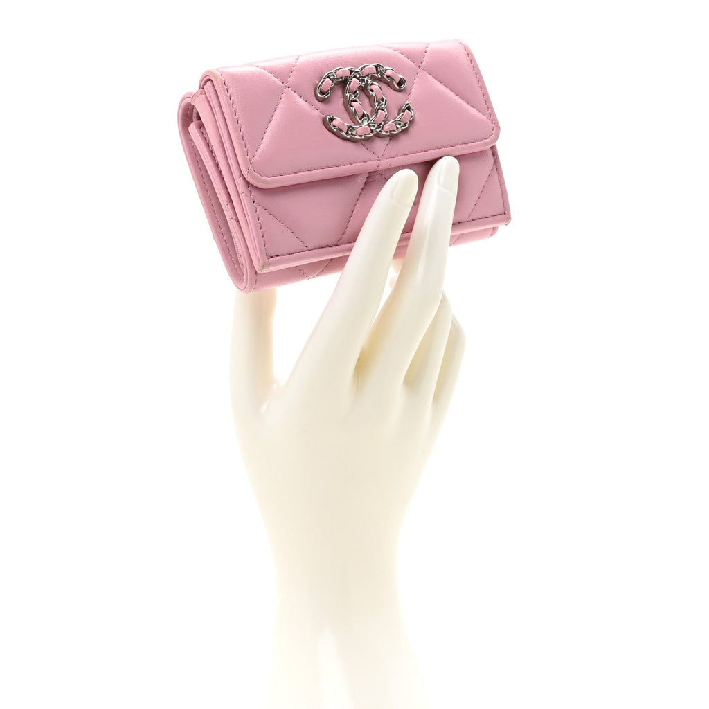 Goatskin Quilted Chanel 19 Small Flap Wallet Pink