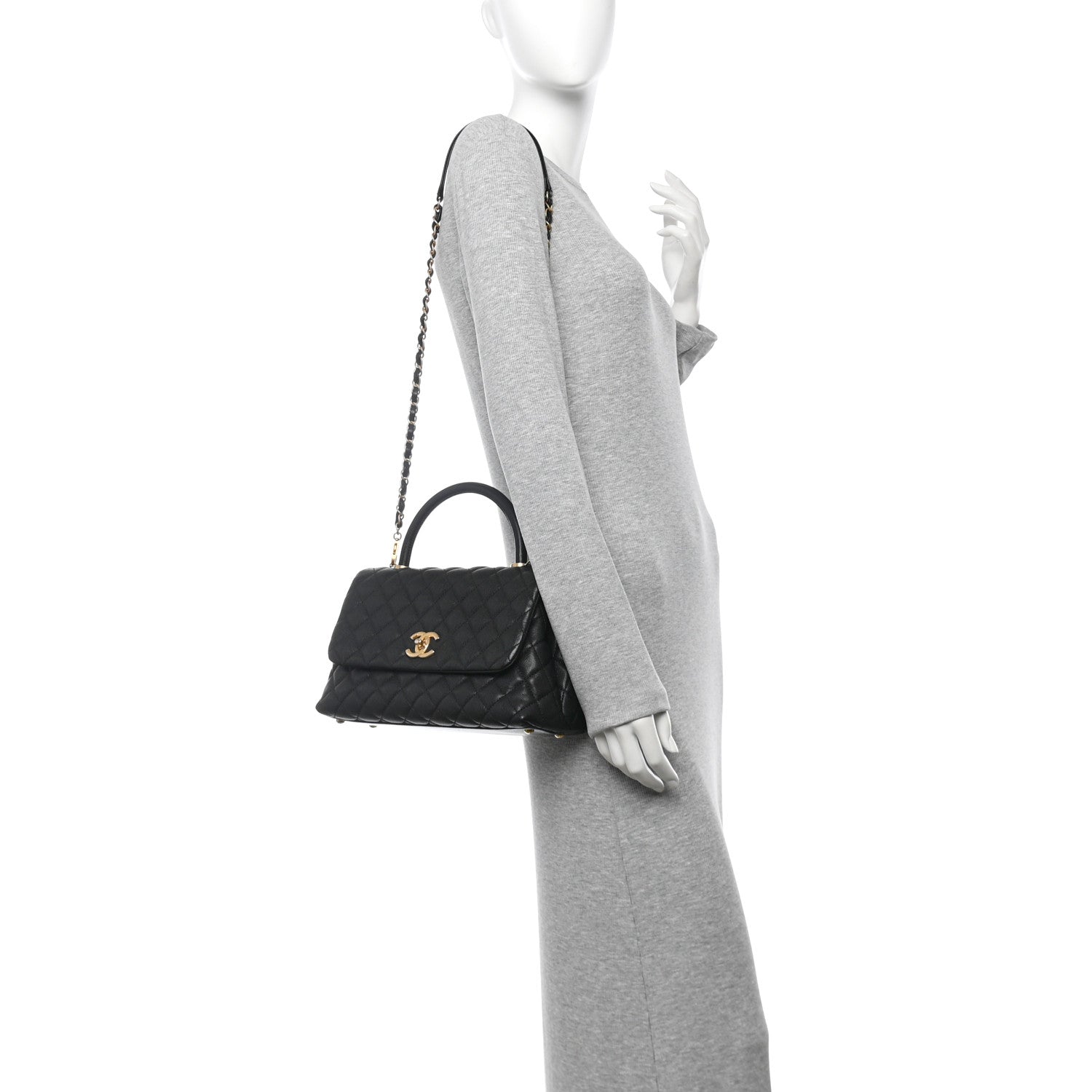 Caviar Quilted Small Coco Handle Flap Black
