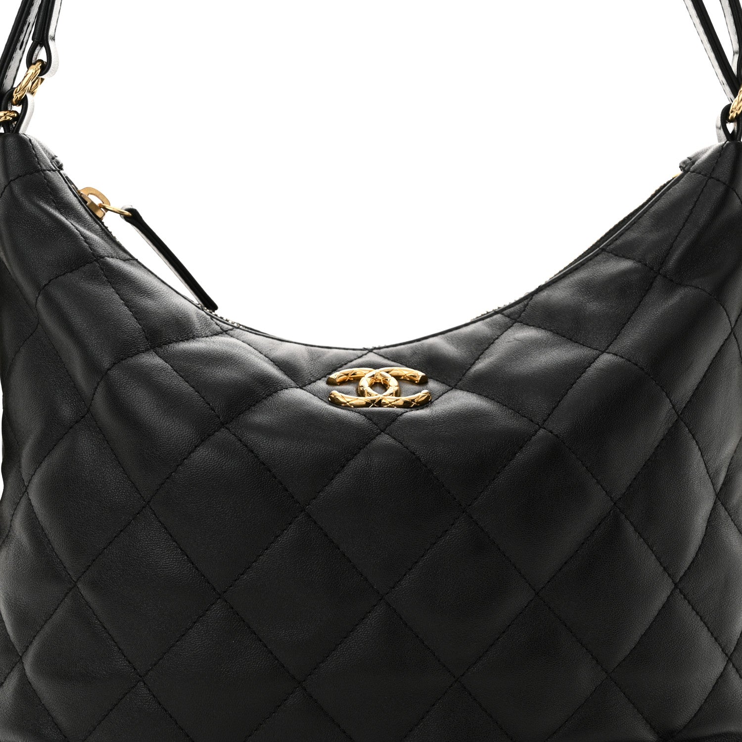 Lambskin Quilted Maxi Hobo Black