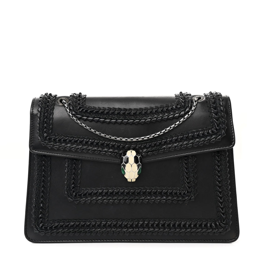 Calfskin Plisse Serpenti Forever Crossbody Bag Black