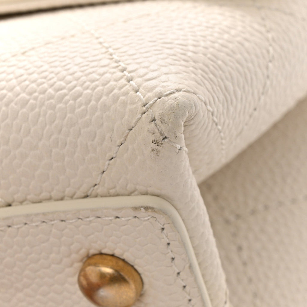 Grained Calfskin Small Stitched Flap White
