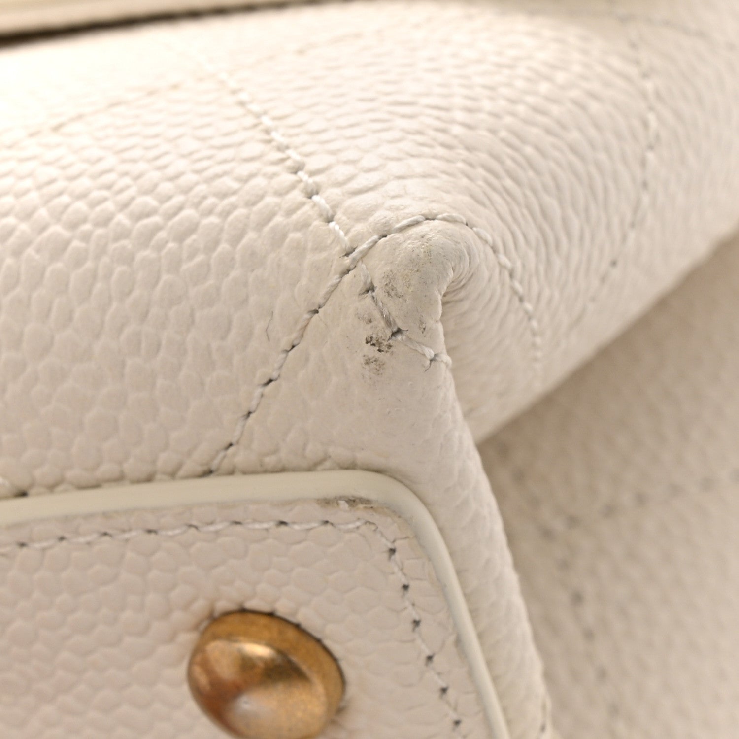 Grained Calfskin Small Stitched Flap White