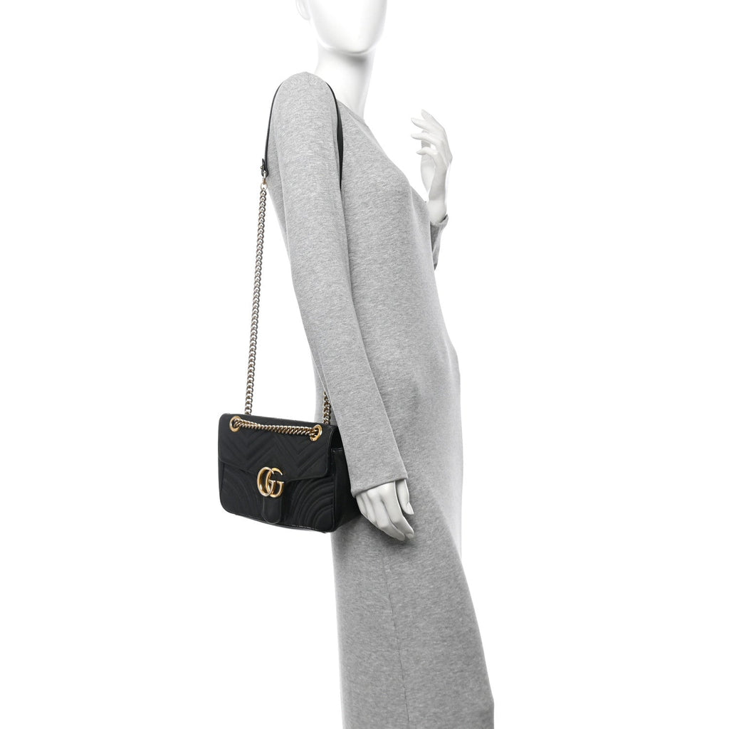 Calfskin Matelasse Small GG Marmont Shoulder Bag Black