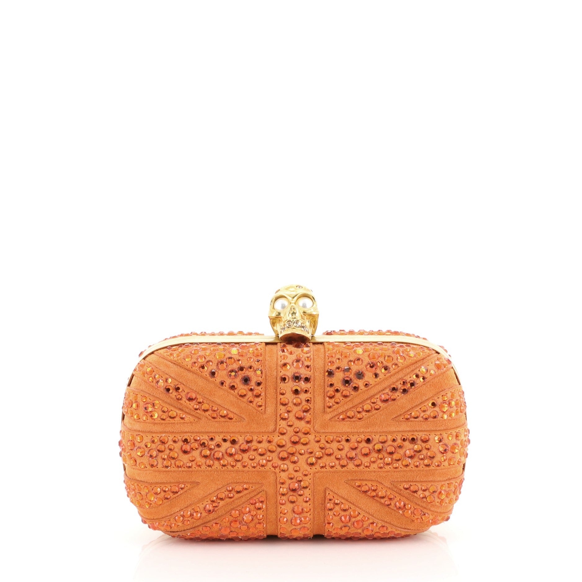 Britannia Skull Box Clutch Studded Suede Small