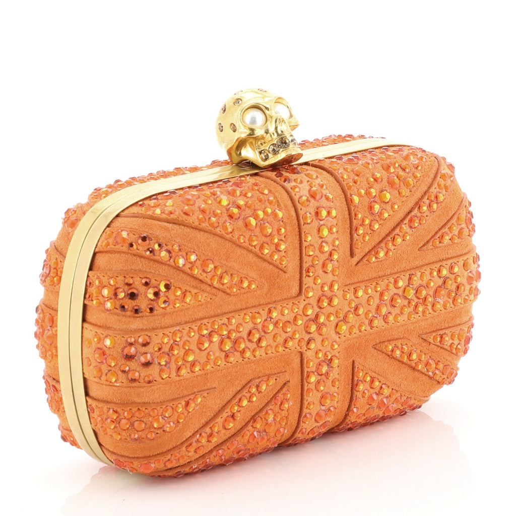 Britannia Skull Box Clutch Studded Suede Small