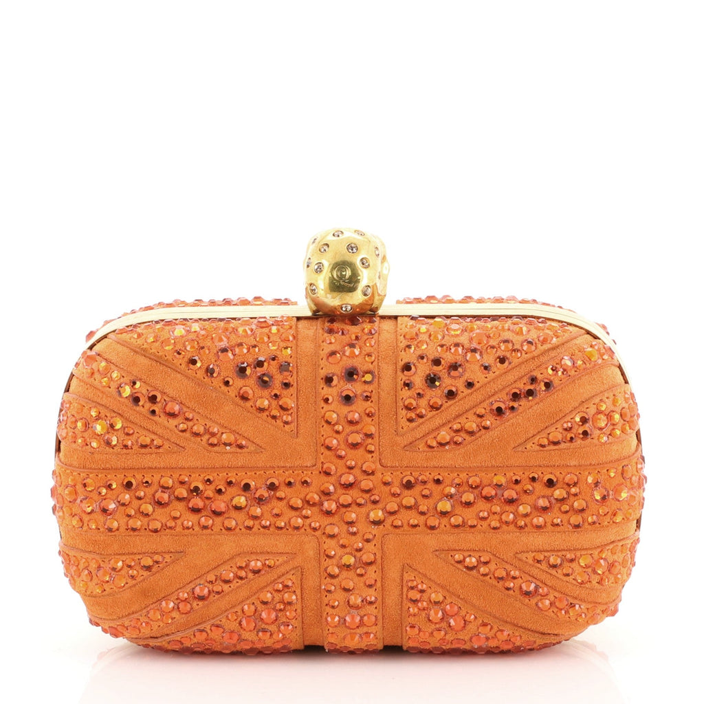 Britannia Skull Box Clutch Studded Suede Small