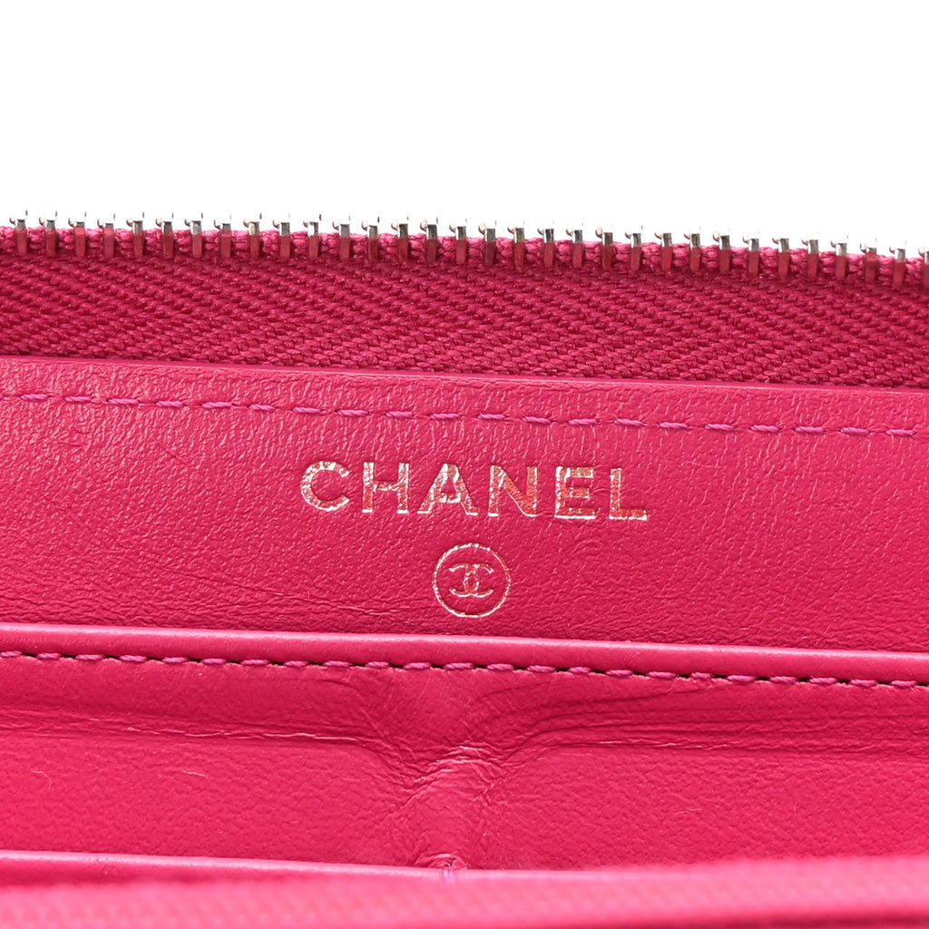 Caviar Quilted Large Gusset Zip Around Wallet Pink