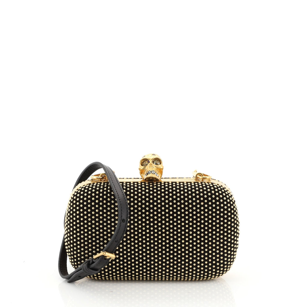 Skull Box Convertible Clutch Studded Suede Small