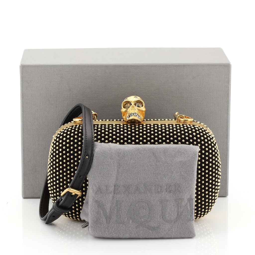 Skull Box Convertible Clutch Studded Suede Small