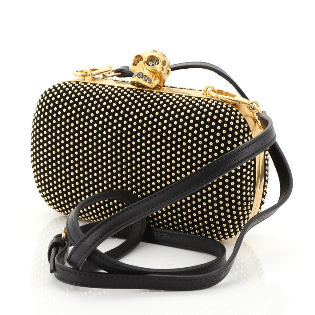 Skull Box Convertible Clutch Studded Suede Small