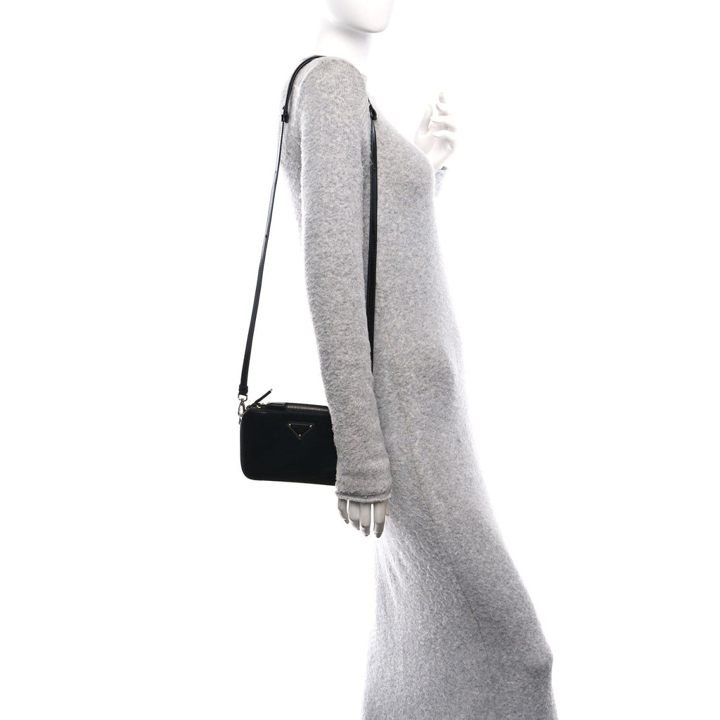Spazzolato Metal Triangle Logo Mini Pouch Shoulder Bag Black