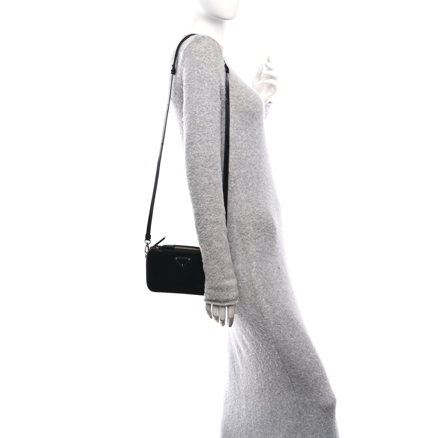 Spazzolato Metal Triangle Logo Mini Pouch Shoulder Bag Black