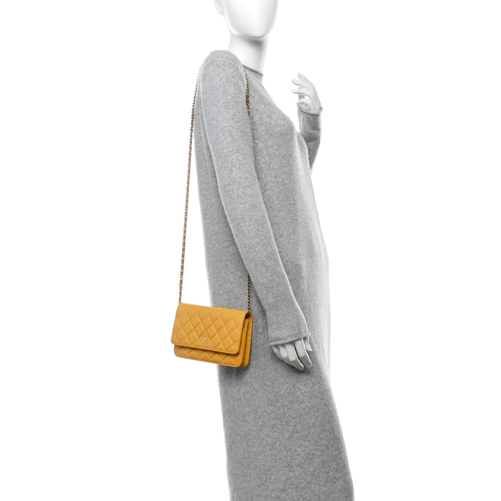 Caviar Quilted Wallet on Chain WOC Yellow