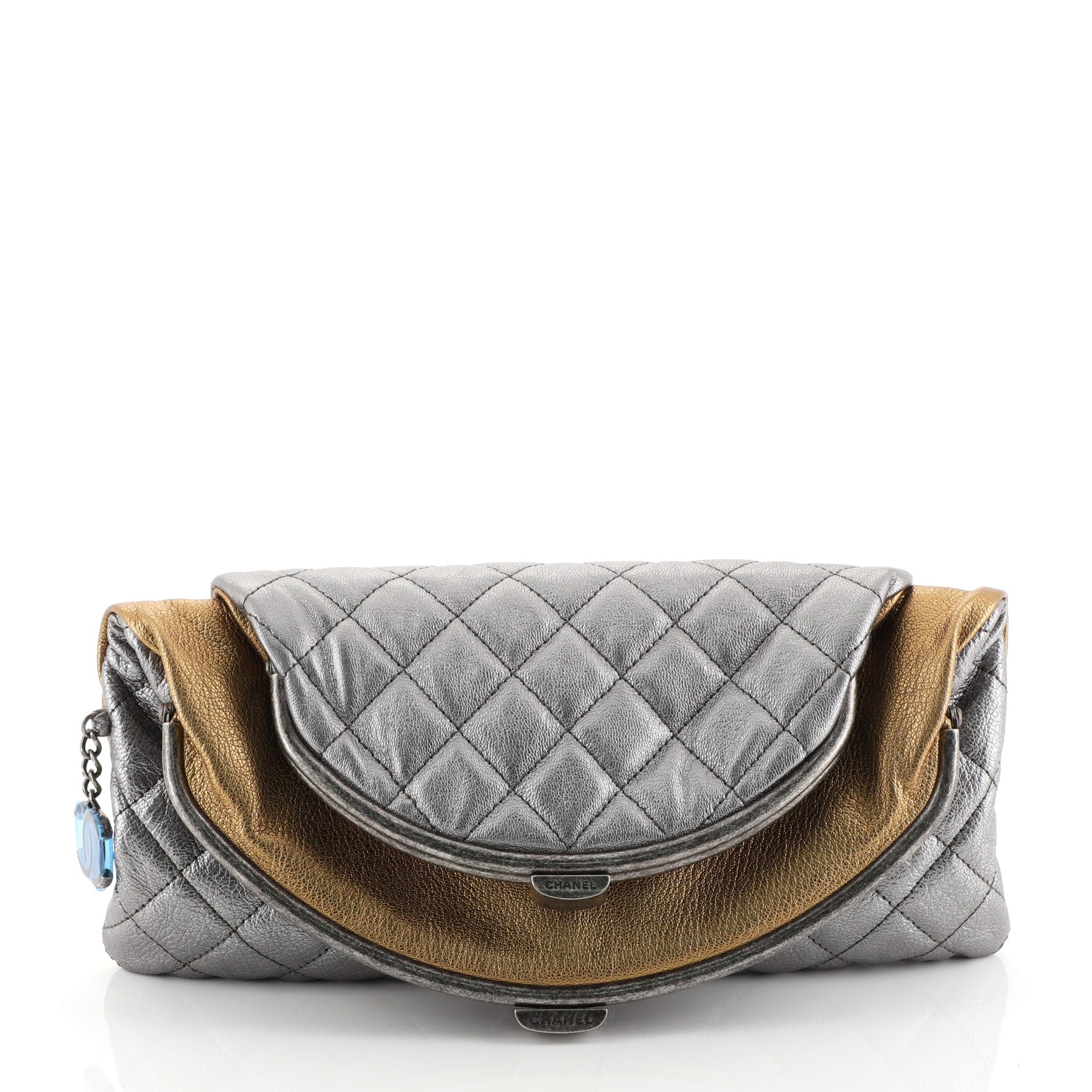 Double Kisslock Fold Over Clutch Quilted Leather Medium