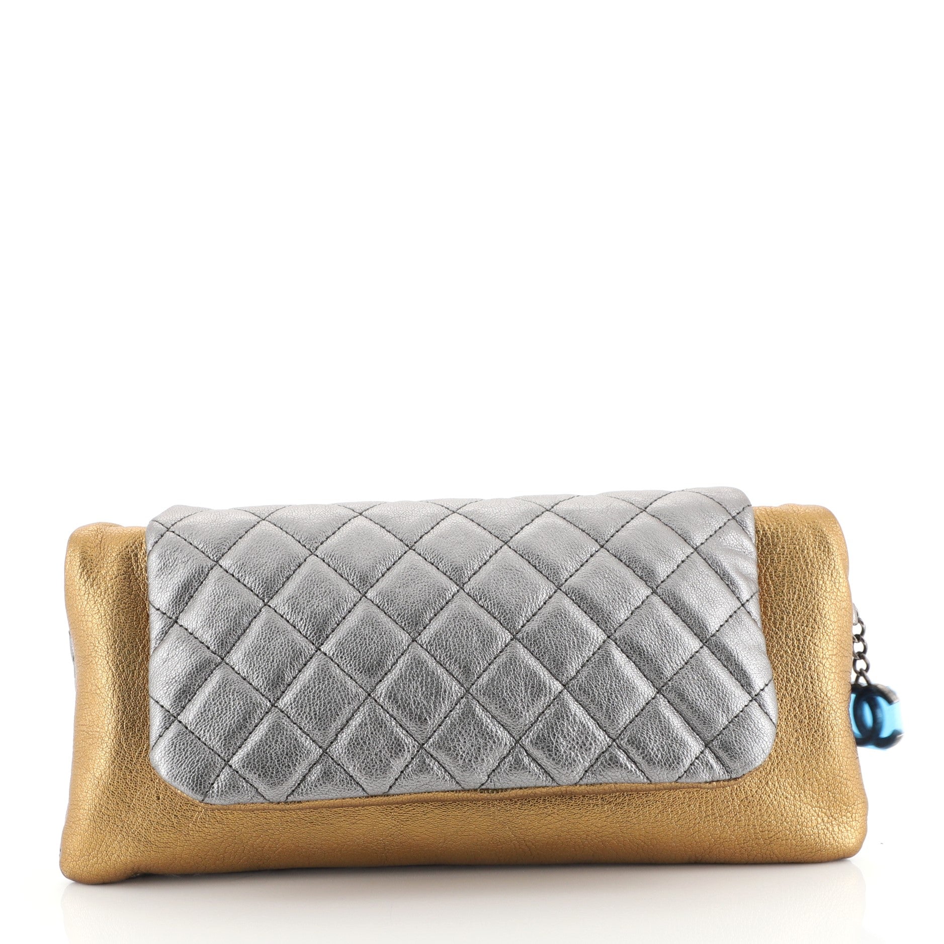 Double Kisslock Fold Over Clutch Quilted Leather Medium