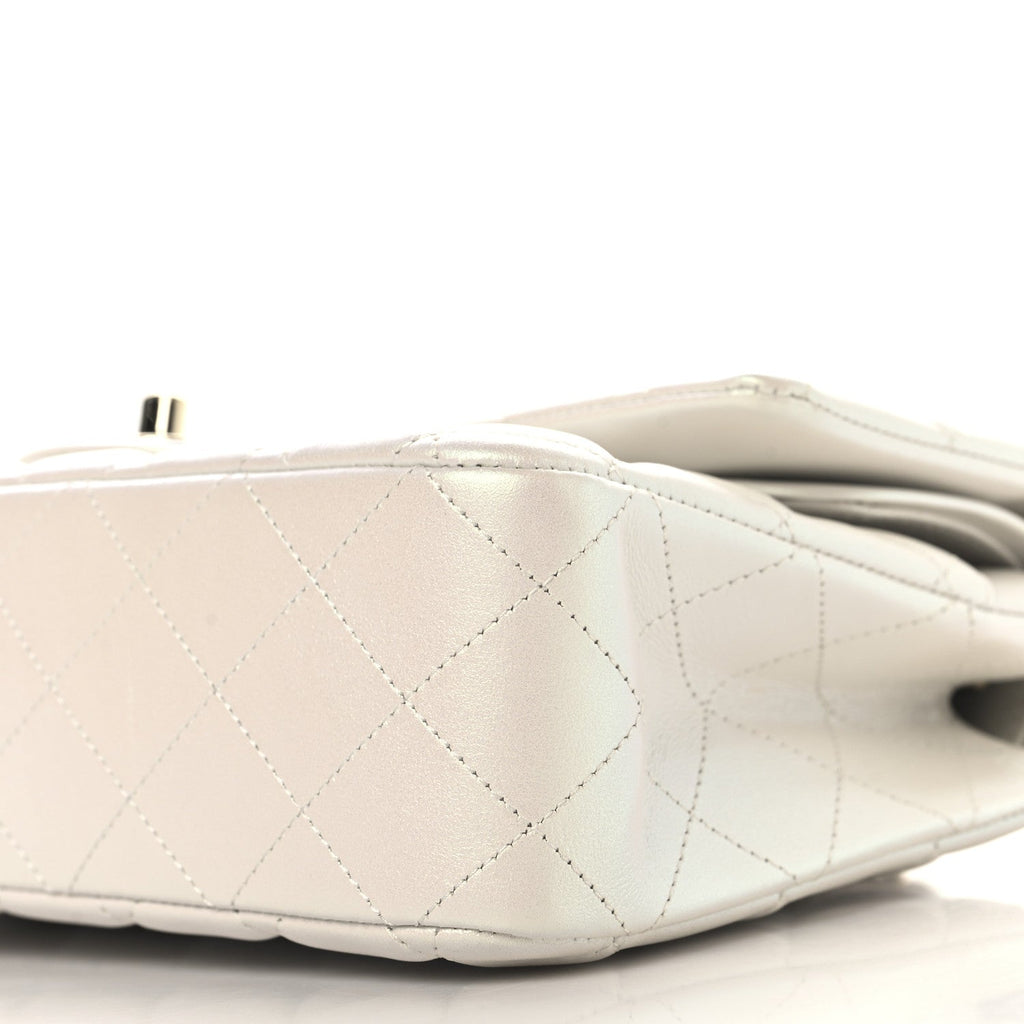 Iridescent Calfskin Quilted Medium Double Flap White