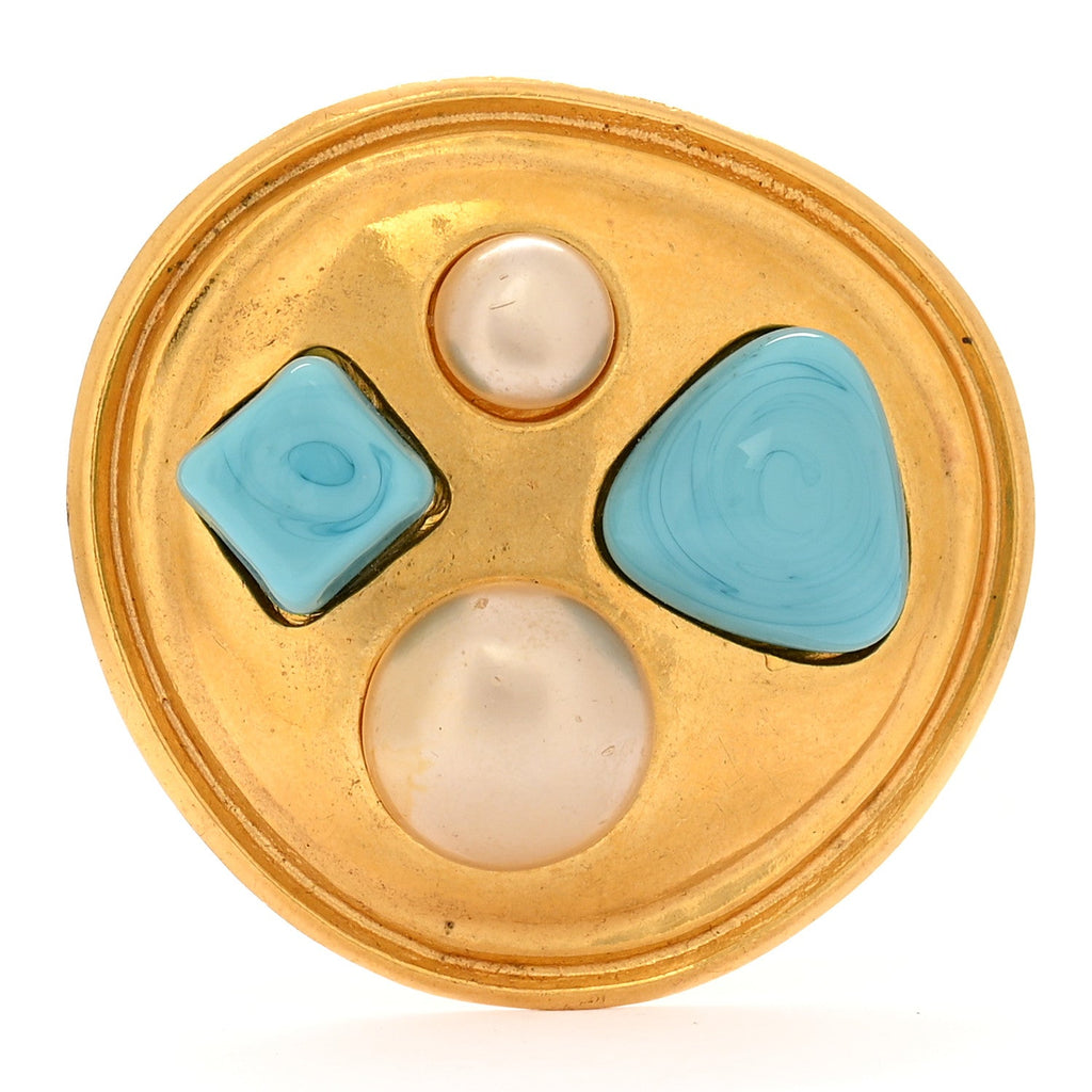Pearl Turquoise Brooch Gold