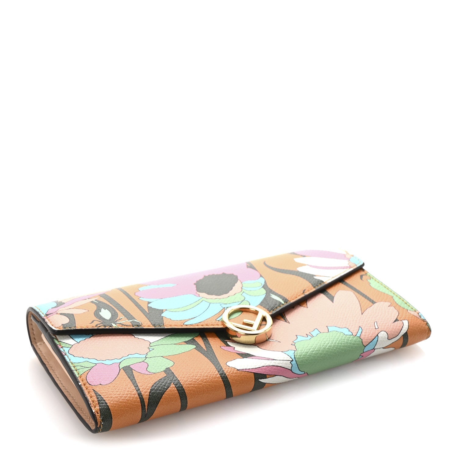 Vitello Cruise Fiori Allover Continental Wallet Arancio Multicolor