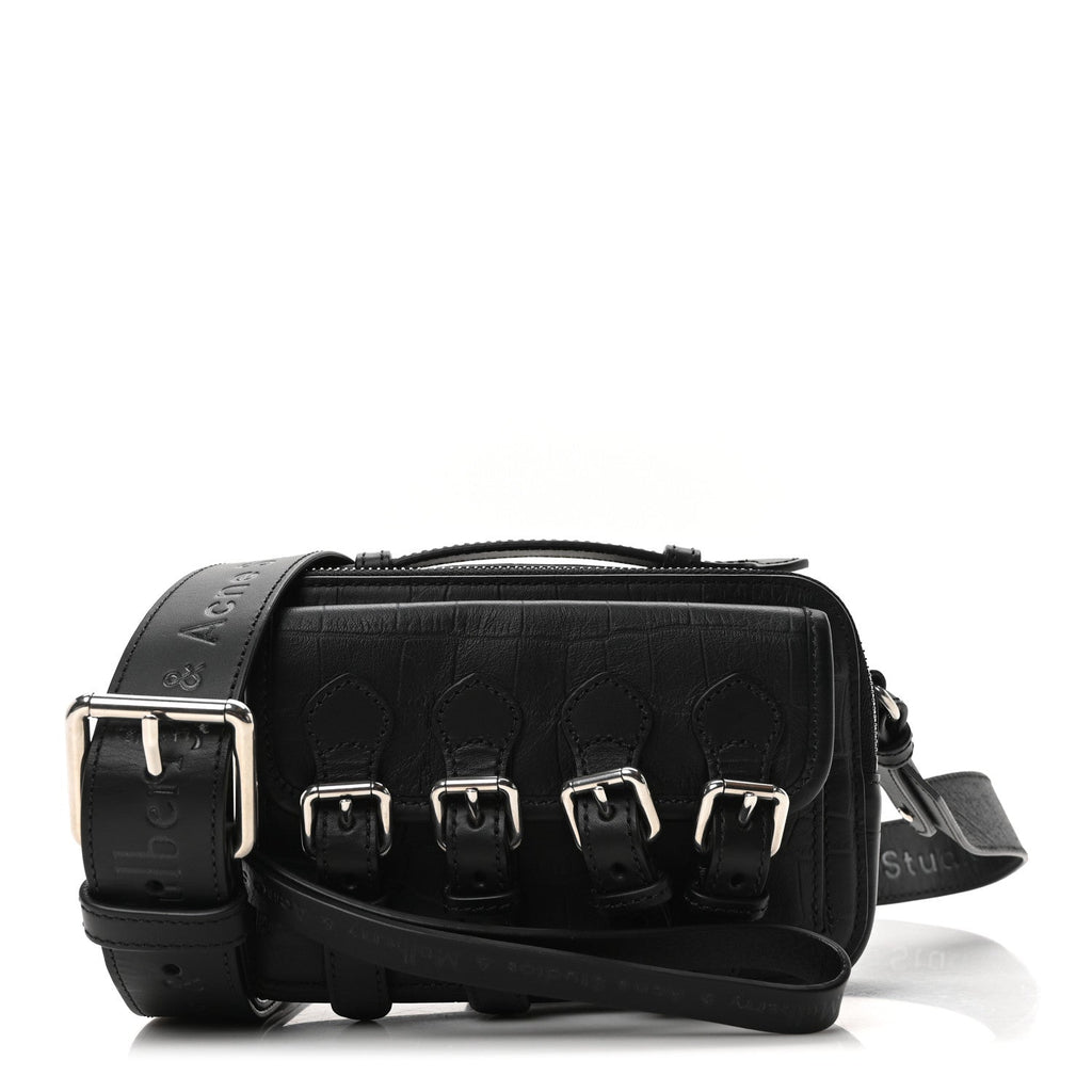 x ACNE STUDIOS Calfskin Crocodile Embossed Mini Messenger Bag Black