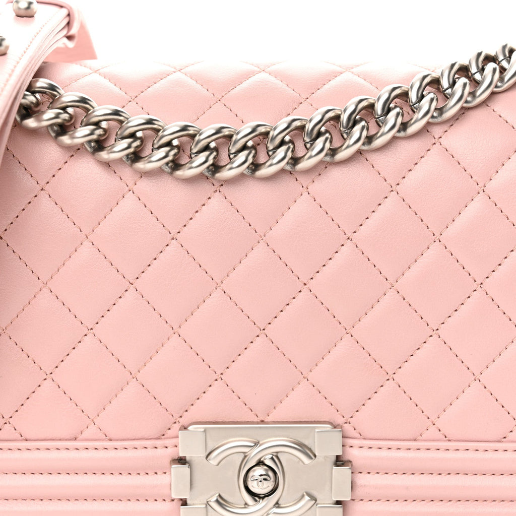 Calfskin Quilted Medium Boy Flap Light Pink