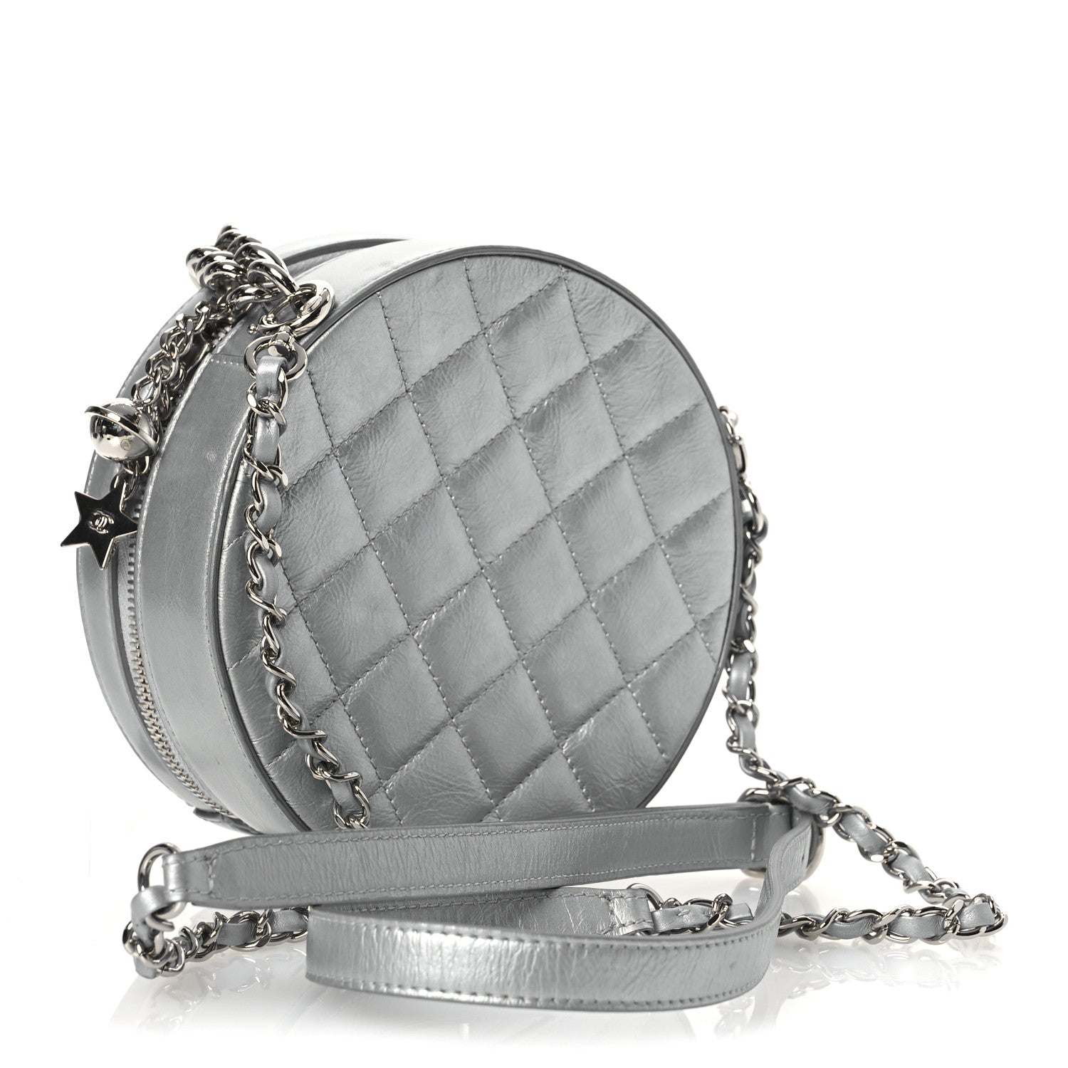 Metallic Glazed Calfskin Round As Earth Evening Bag Silver