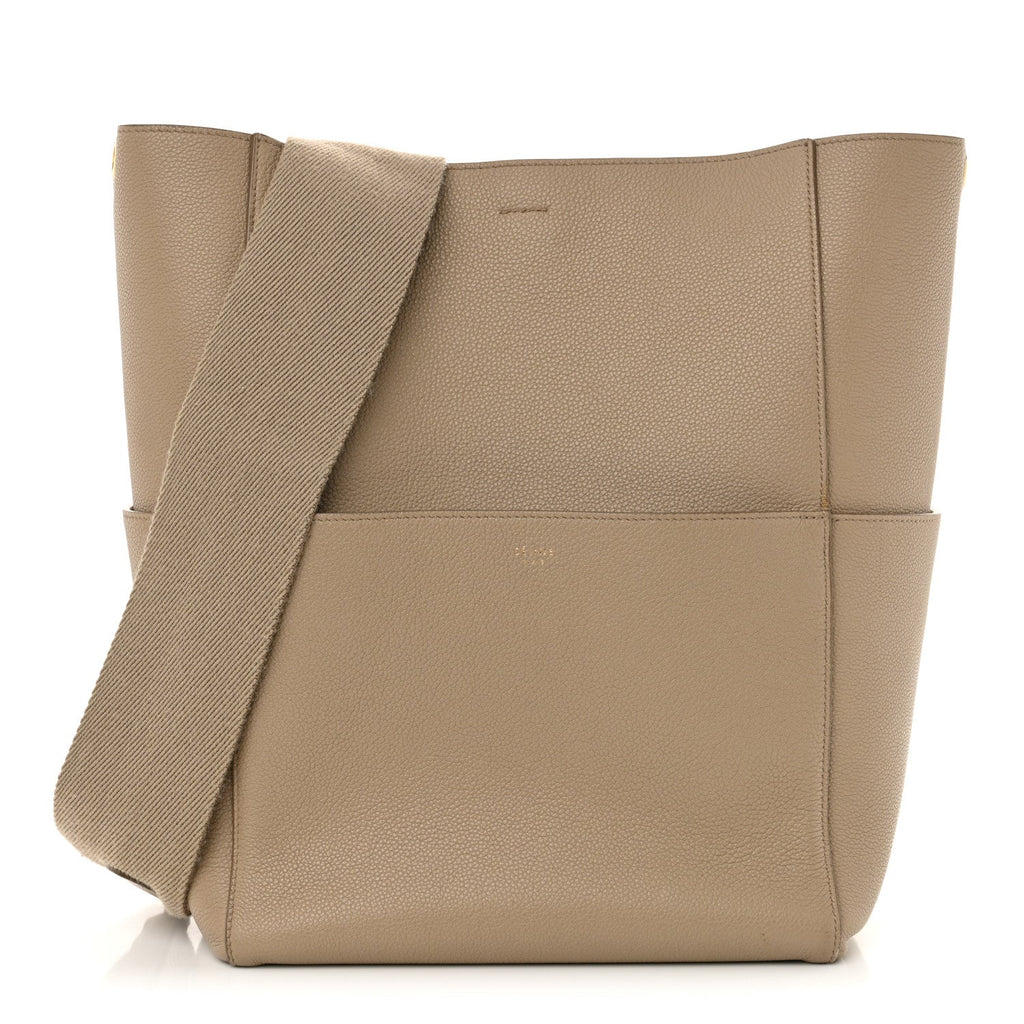 Soft Grained Calfskin Sangle Bucket Bag Dune