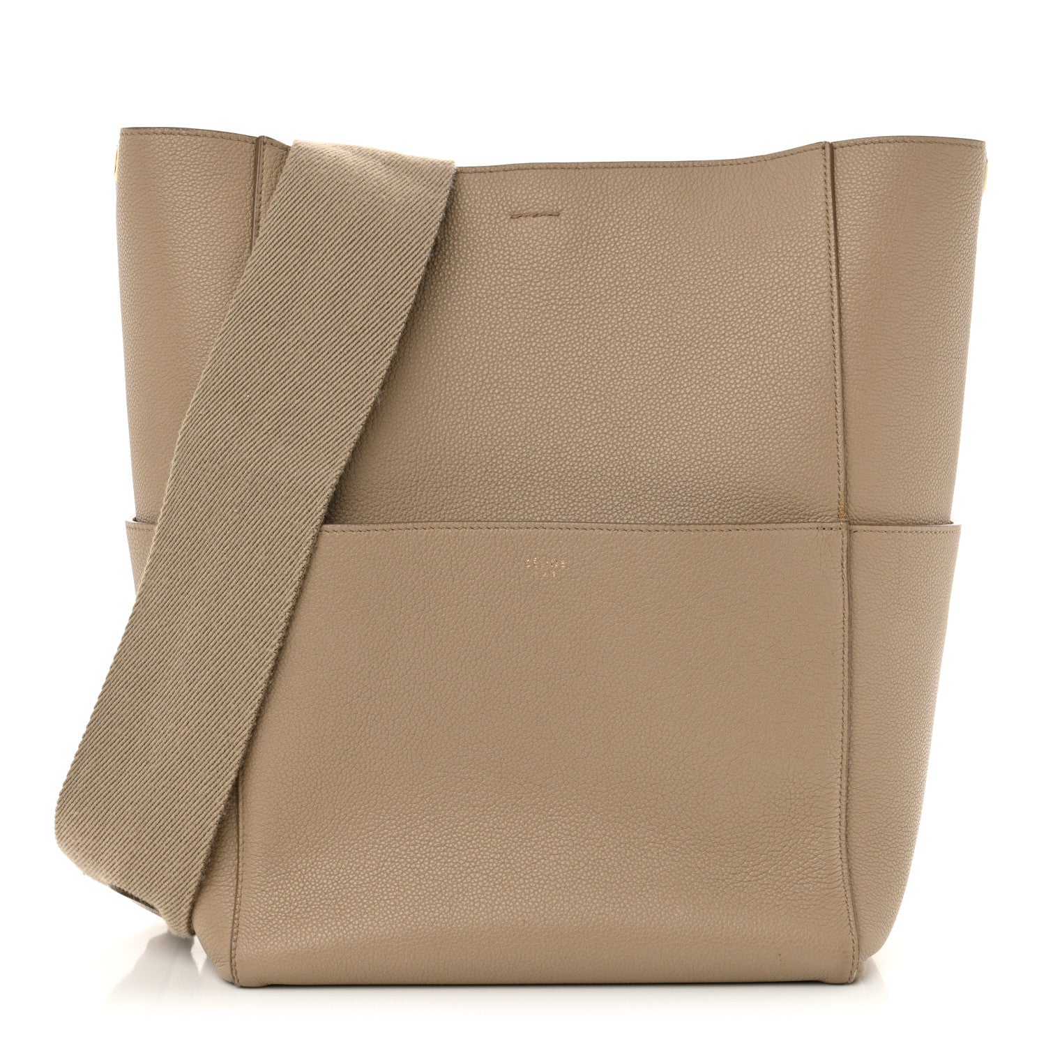 Soft Grained Calfskin Sangle Bucket Bag Dune