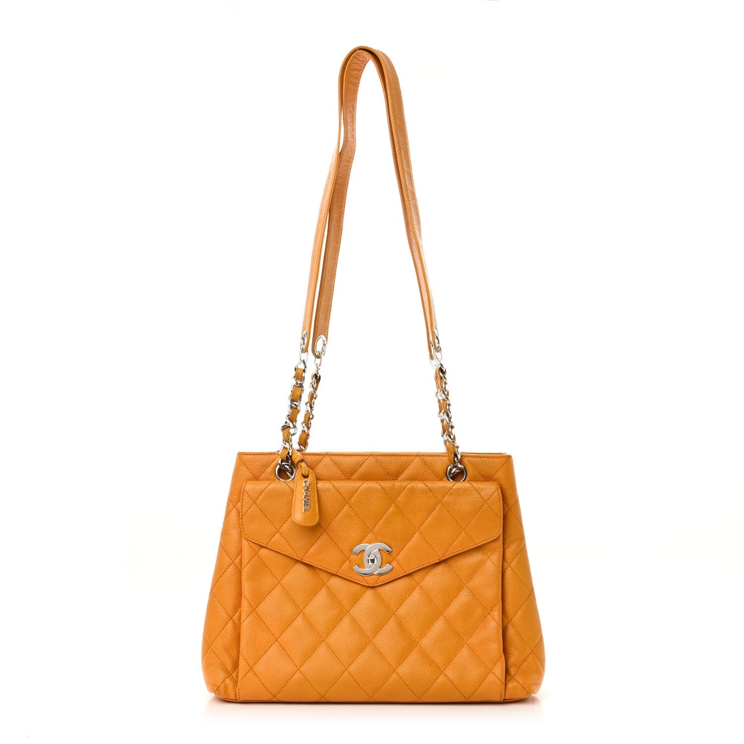 Caviar Quilted Pocket Shopping Tote Orange