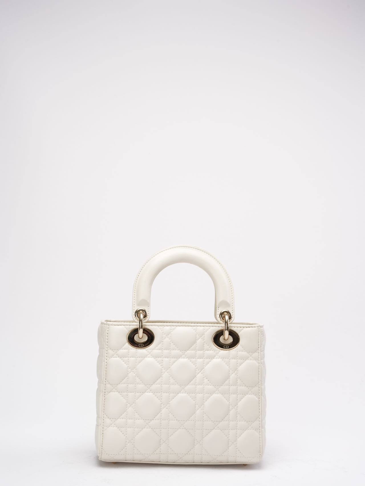 Christian Dior White Small Lady Dior Bag in Cannage Lambskin 2017