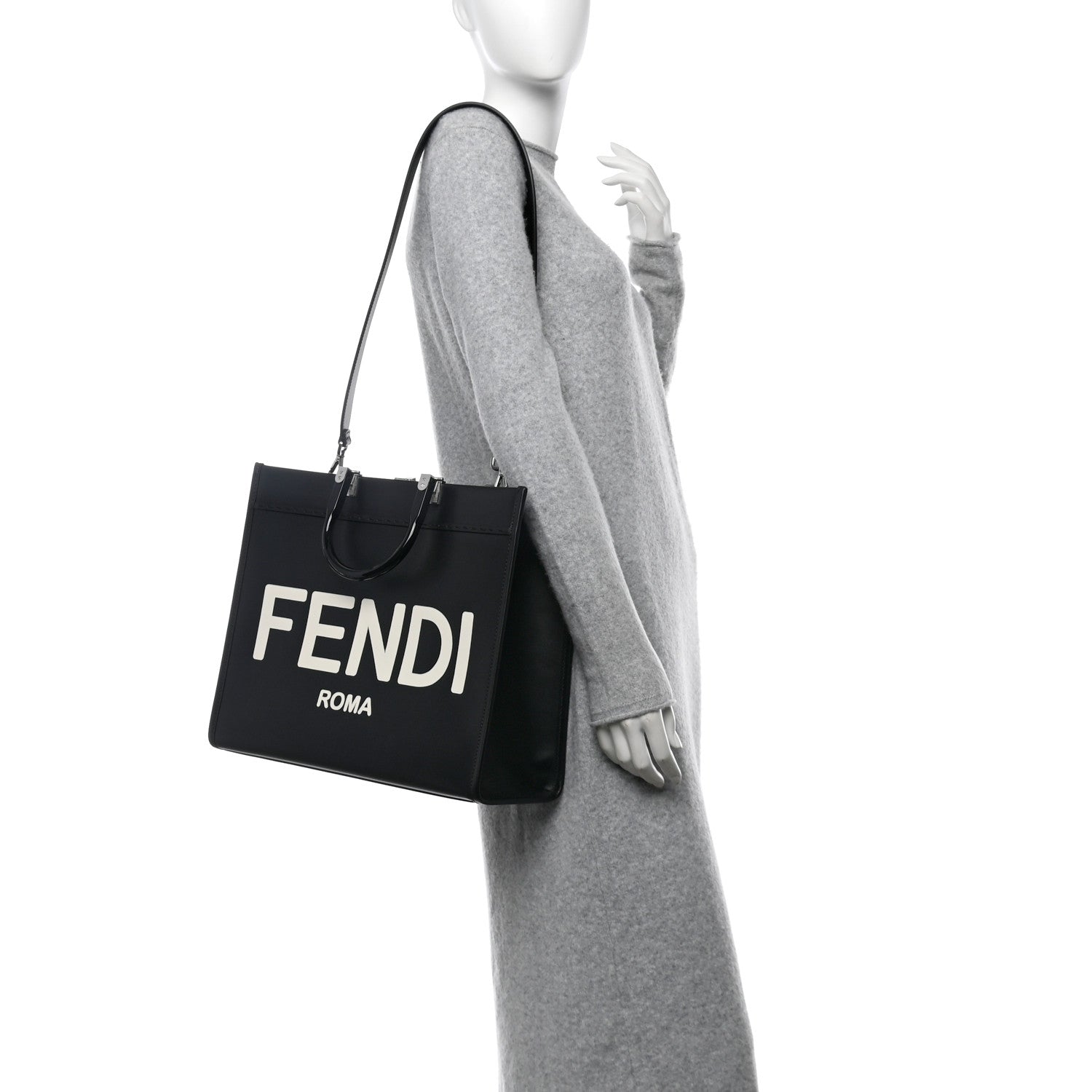 Vitello King Plexiglass Medium Fendi Sunshine Shopper Tote Black White