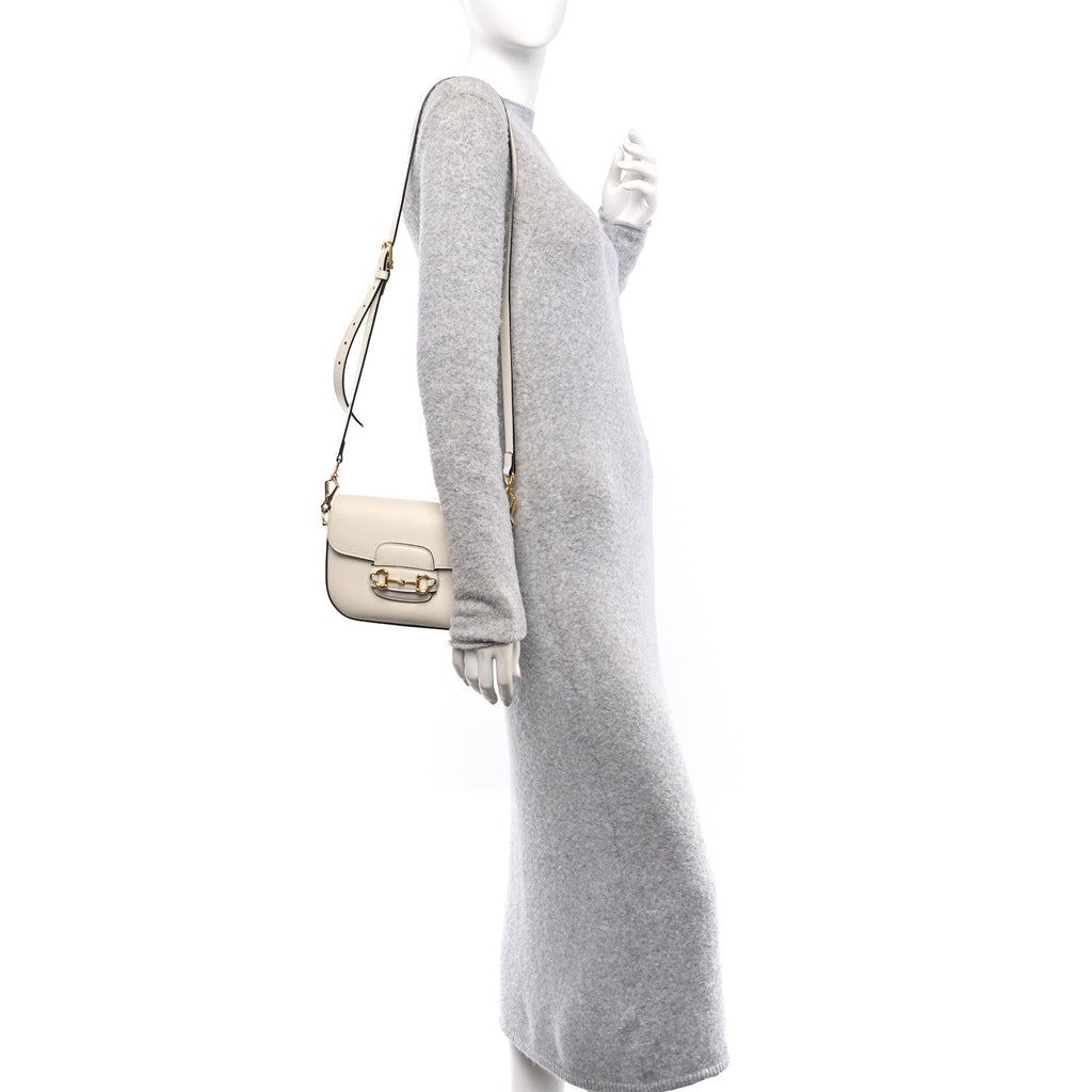 Azalea Calfskin Web Mini Horsebit 1955 Shoulder Bag Mystic White