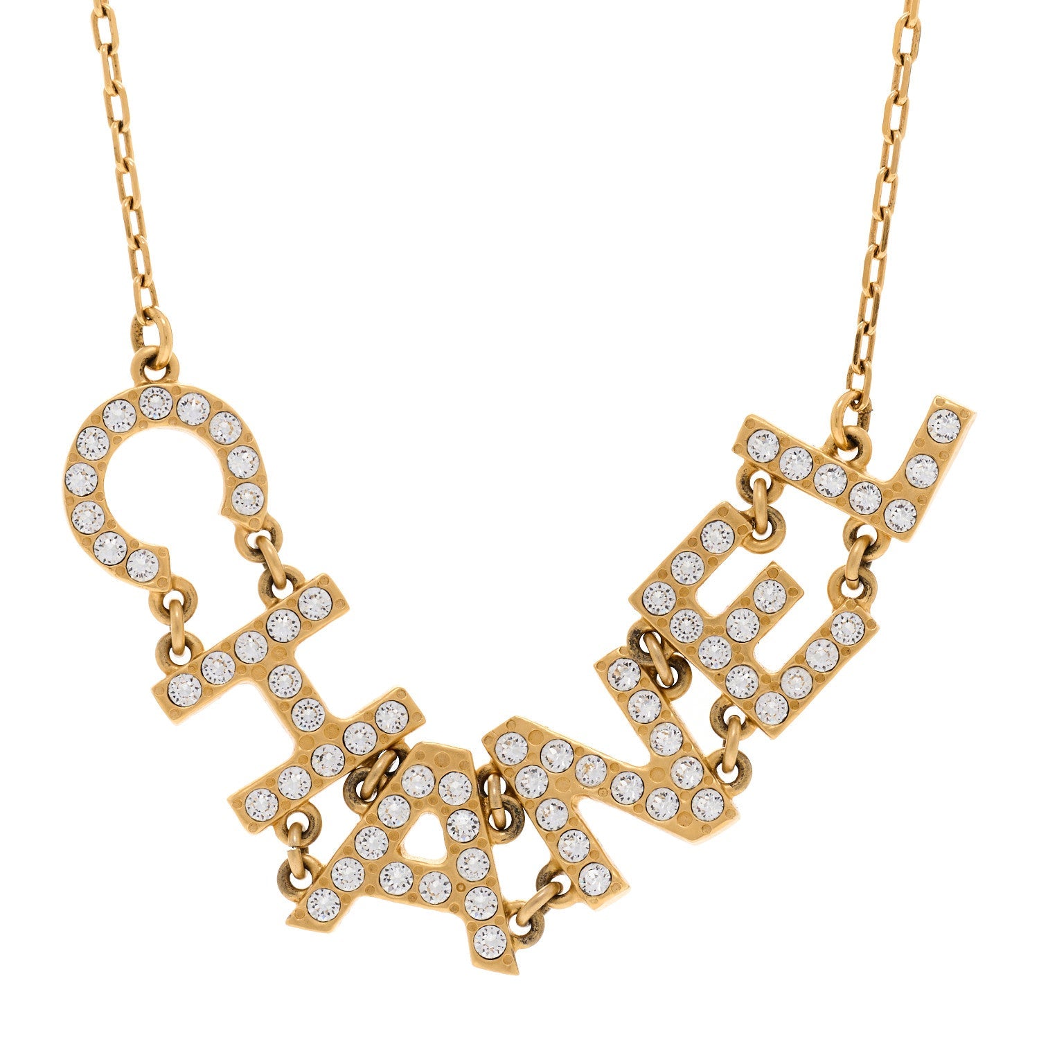 Metal Crystal 90's Icon Logo Necklace Gold