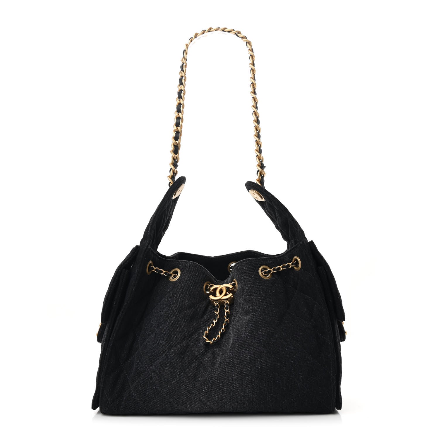 Washed Denim Quilted Small Chanel 25 Handbag Black