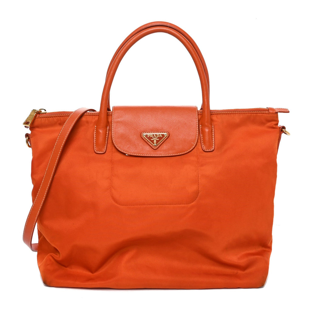 Tessuto Nylon Saffiano Tote Papaya