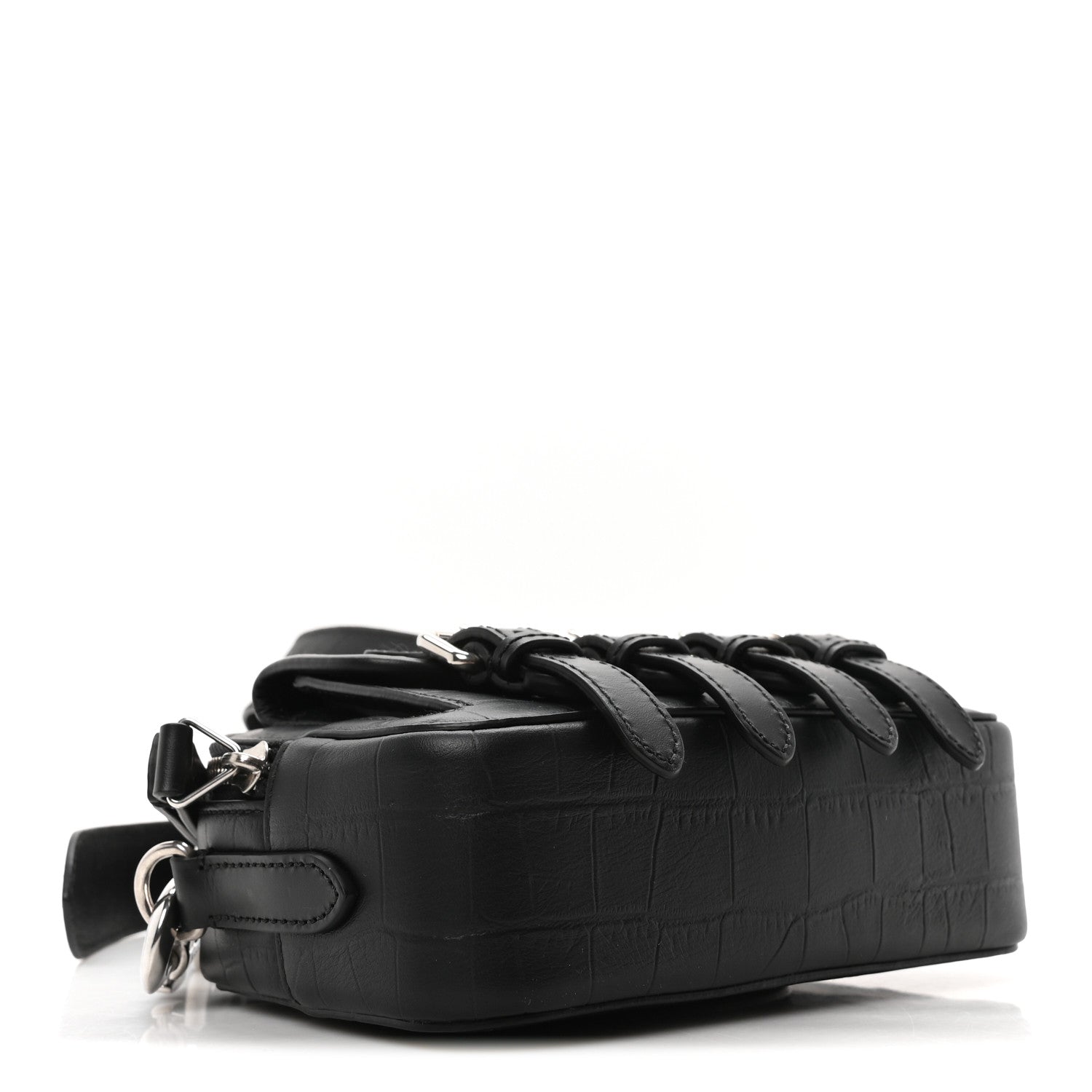 x ACNE STUDIOS Calfskin Crocodile Embossed Mini Messenger Bag Black