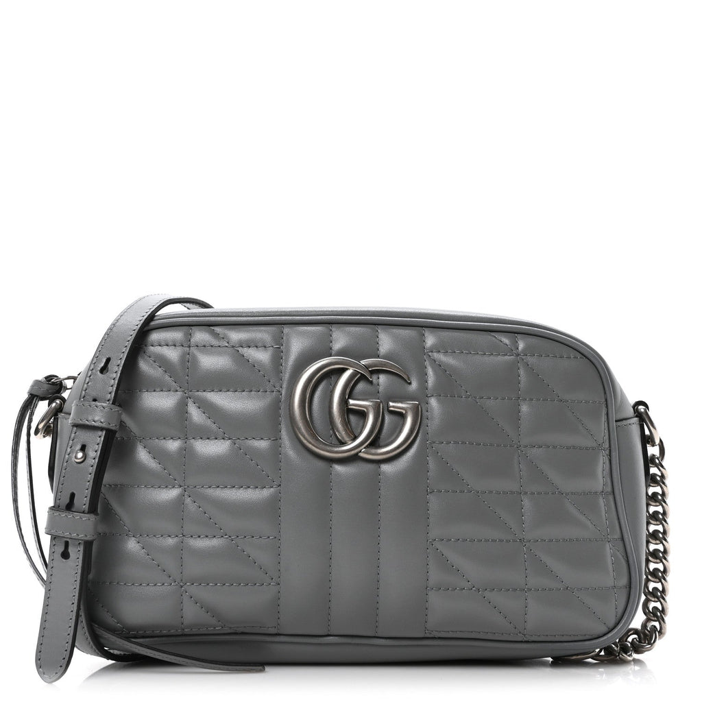 Calfskin Matelasse Aria Small GG Marmont Chain Shoulder Bag Deep Grey