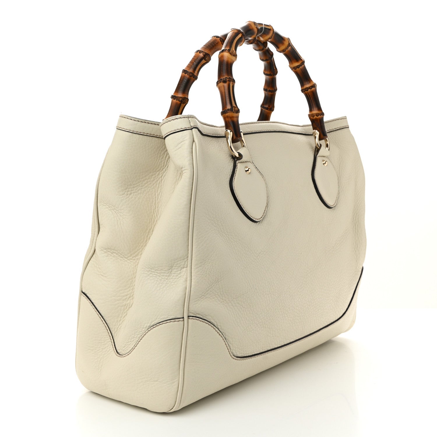 Grained Calfskin Medium Diana Bamboo Top Handle Tote Ivory