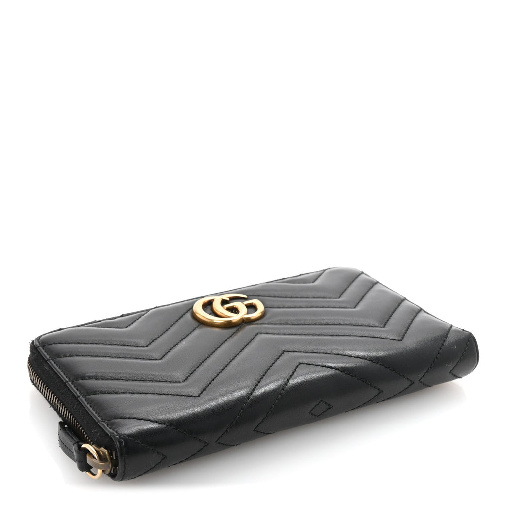 Calfskin Matelasse GG Marmont Zip Around Organizer Wallet Black