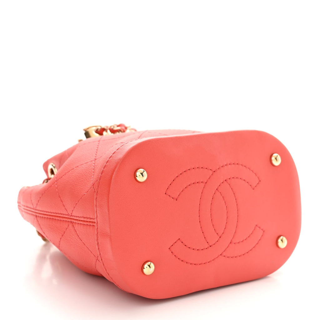 Calfskin Stitched Mini Drawstring CC Bag Red