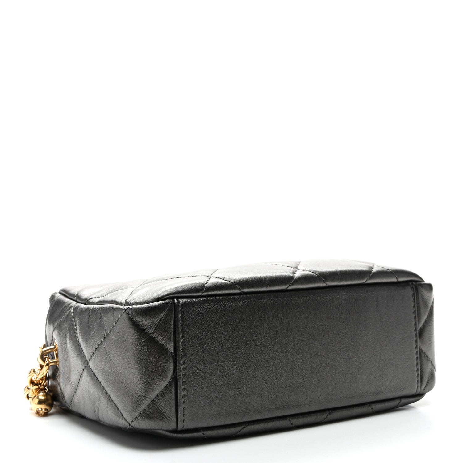 Metallic Calfskin Pearl Quilted CC Mini Camera Case Ruthenium
