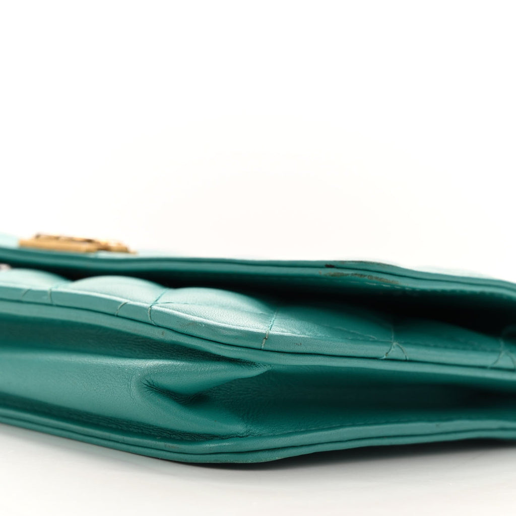 Lambskin Quilted Boy Wallet On Chain WOC Turquoise